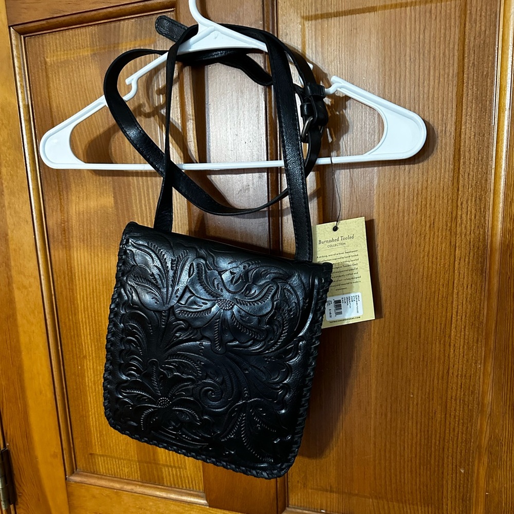 Patricia Nash Black Embossed Leather Crossbody Bag